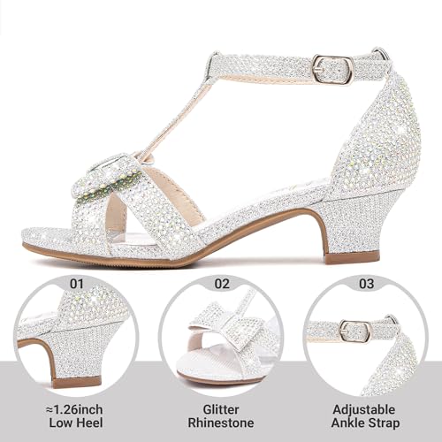Image of Walofou Girls Dress Shoes Girls Heels Flower Girl Shoes Toddler Little Kid | 1.26 in Low Heels,Adjustable Buckle,Sparkly Bowknot,Glitter,Wedding,Party,Birthday,Holiday,Performance,Girls Dress Sandals
