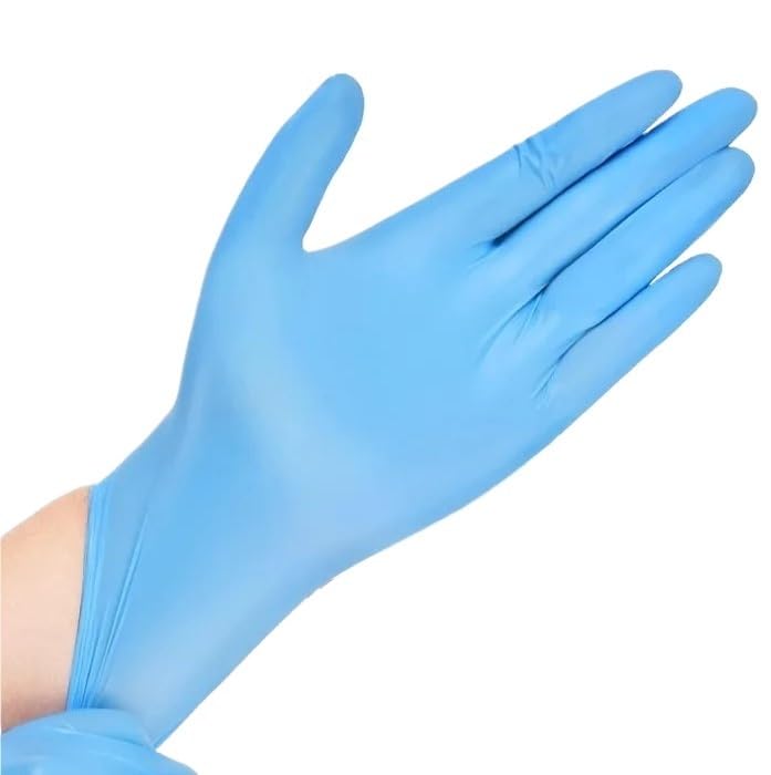 100 szt. Jednorazowych niebieskich rękawiczek do sprzątania kuchni, mycia naczyń, fryzjerstwa, manicure, wodoodpornych narzędzi domowych, bez lateksu(L)
