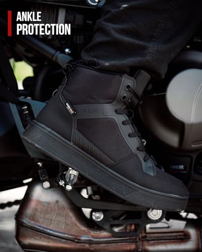 Image of RIDEIRON Motorcycle Shoes for Men, CE Certified, Thickened Anti-Slip Sole, Breathable Casual Riding Boots with Ankle Support, Shift Pad 11 Black