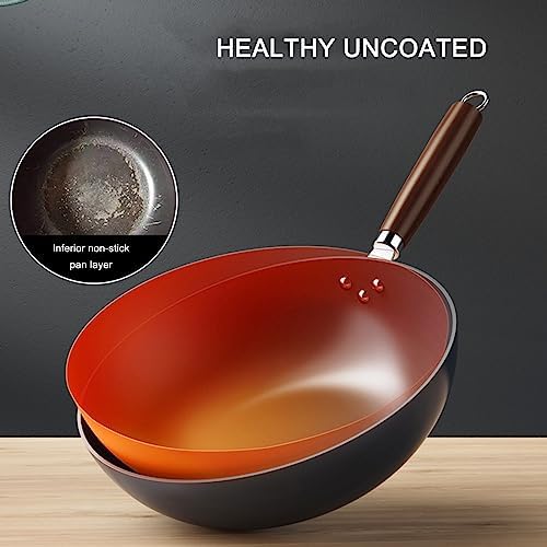 Traditional Chinese Iron Wok Pan - Woks and Stir Fry Pans with Round Bottom Wok for Chinese Japanese and Other Cooking,32cm (30cm)