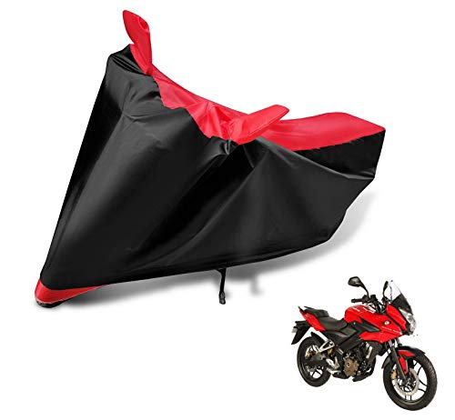 Image of Auto Hub Bike Cover Compatible with Bajaj Pulsar AS 150 with Mirror Pocket, Dustproof, Heat Resistant, Triple Stitched, Pulsar AS 150 Bike Cover- Black, Red
