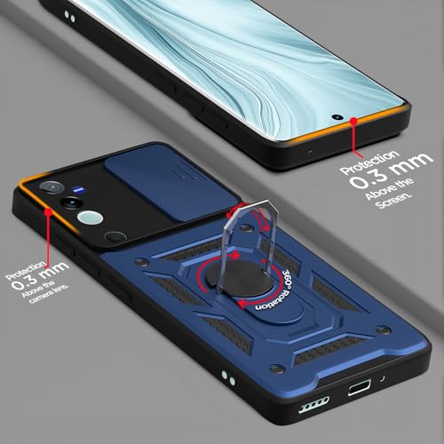Image of Pikkme D10 Tough Armor Bumper Case | 360 Protection Case | Sliding Camera Shield Cover & Ring Holder Stand Back Cover for Vivo V40 5G / V40 Pro 5G / T3 Ultra 5G (Blue)