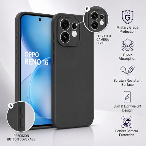 Image of FIRST MART Matte Silicone Back Cover for Oppo Reno 16 - Black
