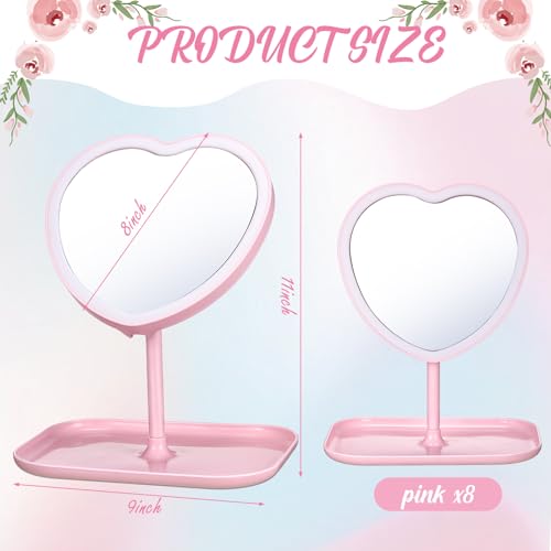 Espejo de Maquillaje en Forma de Corazón Pink 8 Piezas miniatura 3