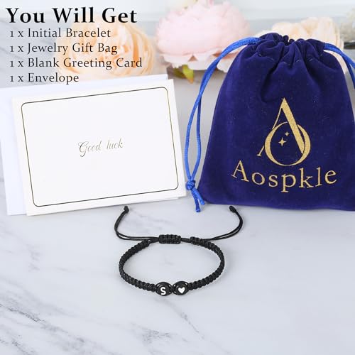 Image of Initial Letter Bracelet for Women Men, Alphabet Handmade Black Adjustable Braid Rope Heart Bracelet, Jewelry Gifts for Daughter Mother's Day Mom Sister