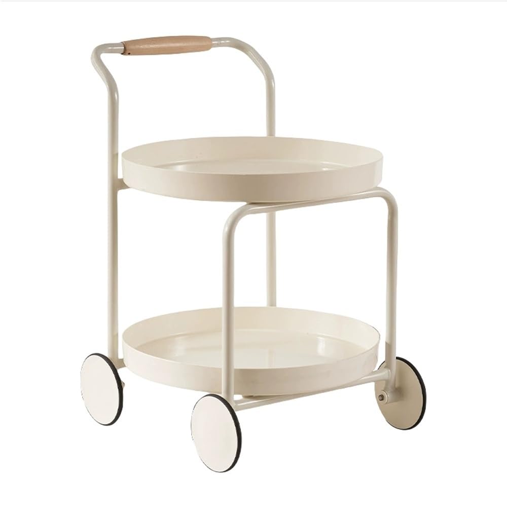 Chariot à roulettes rond à 2 niveaux – Table d'appoint mobile et support avec roulettes pour salon, chambre à coucher, balcon – Cact Rolling Sto Solut