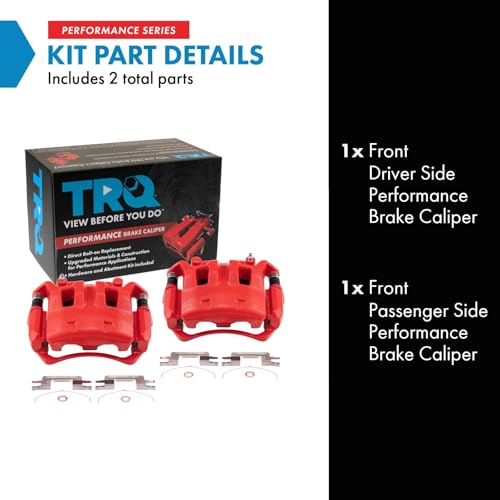 Image of TRQ Performance Front Brake Caliper Set Painted Red Brackets Compatible with 2005-2021 Nissan Frontier 2005-2012 Pathfinder 2005-2015 Xterra
