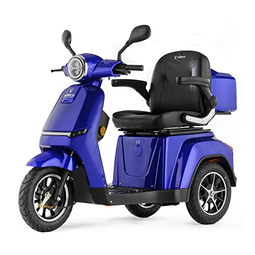 VELECO TURRIS - 3 Wheeled Mobility Vehicle - Fully Assembled and Ready to use - Full LED Lights - High Contrast Display - Alarm System (Blue)