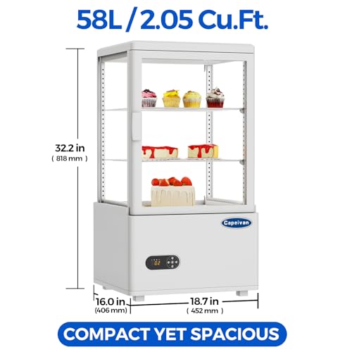 Capeivan Countertop Pastry Display Refrigerator white, 2.05 Cu.Ft / 58L Commercial Bakery Showcase with LED Light, Frost-Free Glass, Digital Thermostat, 2-Tier Design for Café Store Restaurant by Capeivan - Image 7