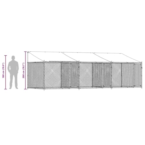 vidaXL Hundezwinger, Hundehütte mit Dach Türen, Hundekäfig mit Maschen-Design, Hundehaus Hühnerstall Drahtkäfig, Grau Verzinkter Stahl