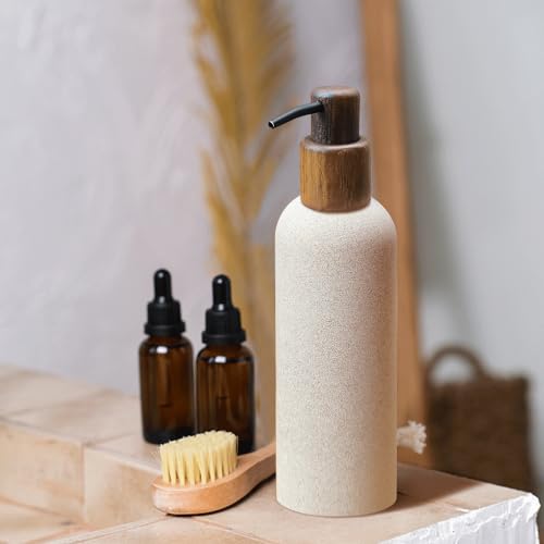 250ml Japanese Style Retro Resin Soap Dispenser Bathroom, Easy to Fill, for Kitchen Sink, Refillable Shampoo and Conditioner Bottles with Wooden Pump2