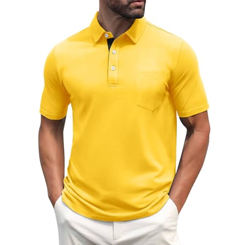 Men's Polo Shirt Summer Short Sleeve 3 Button Lapel Tees Solid Color Business Casual Golf Shirts