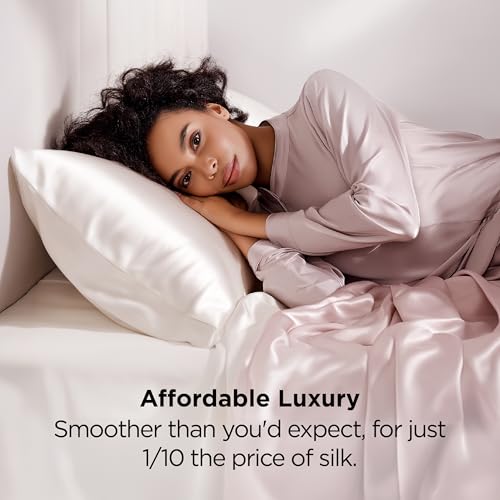 image for Bedsure Satin Pillowcase for Hair and Skin Queen - Ivory Silky Pillowc