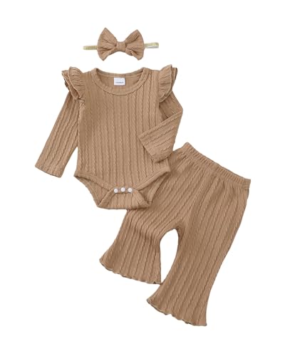Image of SUNNY PIGGY Newborn Baby Girl Clothes Infant Girls Outfits Ruffle Long Sleeve Romper Pants Set with Headband