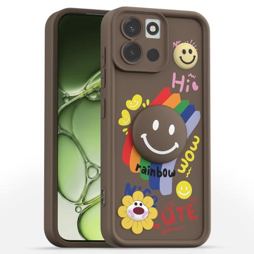 Image of Pikkme Back Cover for OnePlus Nord 6 5G | Soft Silicone| Cute Rainbow Smile & 3D Cartoon Flower Design | Shockproof Raised Camera Protection Bumper Case (Brown)