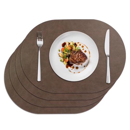 Sets de table en cuir ovale lot de 4 double face impermeables - 2