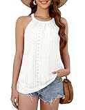 Bluetime Women's Summer Flowy Halter Tank Tops Trendy Sleeveless Shirts Dressy Casual Loose Blouses (White, L)