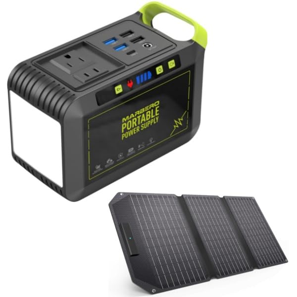 MARBERO Portable Power Station with 30W Portable Solar Panel 88Wh Camping Lithium Battery Solar Generator Fast Charging with AC Outlet 120W Peak Power Bank for Home Backup Outdoor