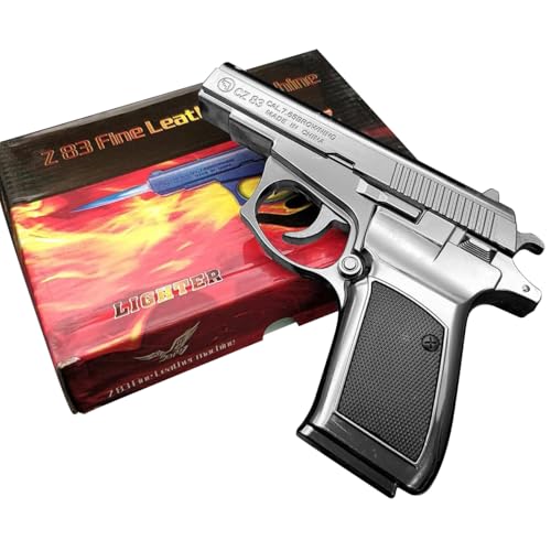 Image of CZ83 Z-Silver Heavy Metal Pistol Gun Lighter - Windproof Jet Flame - Hookah & Pocket Lighter with Half-Barrel Pull Back System