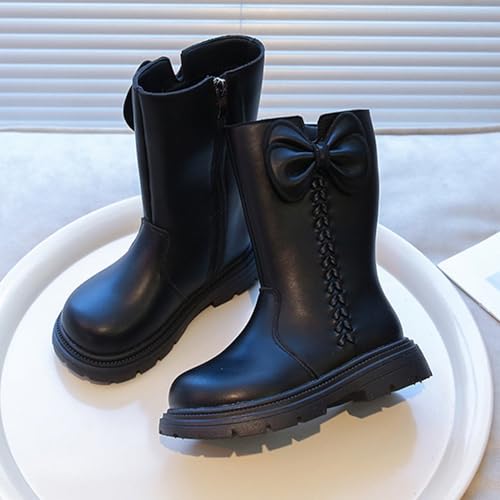 Girls Lace Up Boots Girls Winter Knitted Lace-Up Knee High Boots Side Zipper Fashion Punk Leather Booties 3-12 Years4