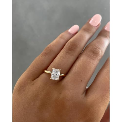 Handmade Carly 1CT-3CT Hidden Halo Radiant Cut Moissanite Engagement Ring for Women Solitaire Wedding Anniversary Ring Promise Gifts for Her 925 Silver, 10K/14K/18K Solid Gold2