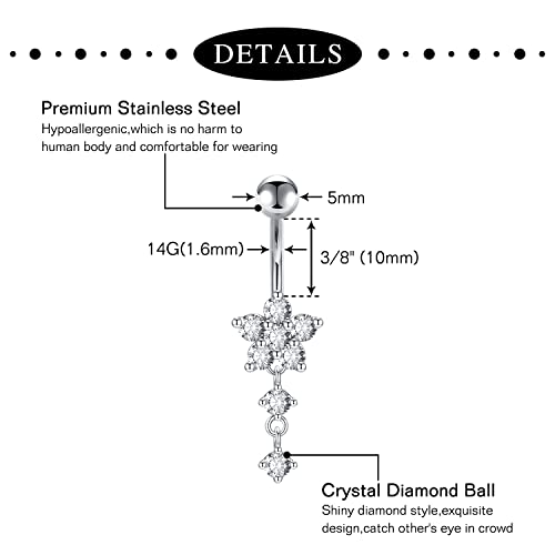Anicina 14G Belly Button Ring Surgical Steel Belly Rings For Women Silver Navel Rings Butterfly Flower Belly Button Piercing Jewelry 10Mm Navel Belly Curved Barbell Studs #TOP6