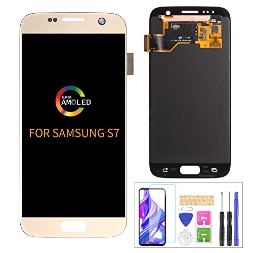 A-MIND Screen Replacement for Samsung Galaxy S7 G930 (Not for S7 Edge) 5.1inch Touch Digitizer LCD Display Assembly Repair Kits,with Screen Protector+Tools (Gold OLED)