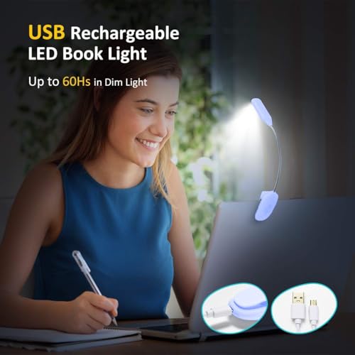 Image of Rechargeable Book Light for Reading in Bed, 80H Reading, 3 Brightness Levels & 3 Color Temperatures, Lightweight Flexible Clip on Reading Lights for Books in Bed