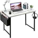 Mesa esquinera pequeña para escritorio de ordenador, color blanco y negro