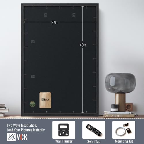 Image of VCK 27x40 Poster Frames - Black, Wide Border Solid Wood Frame, Display Pictures in Horizontal and Vertical, for Home, Office, Gallery, Woodgrain Series, Wall Hanging, 2 Pack