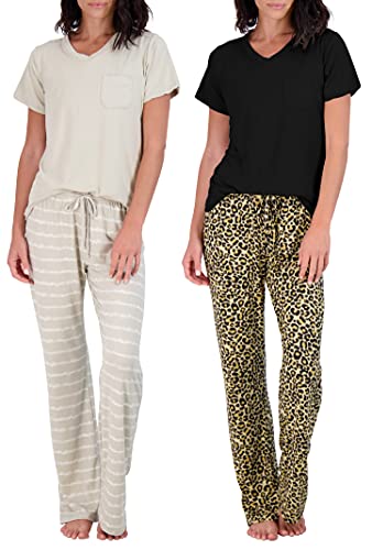 2 Pack: Women’s Pajama Sets Ladies Short Sleeve V-Neck Tops Pants Bottoms Bamboo Pijama Mujer Comfy Soft Pj Fashion Sleepwear Lightweight Fall Clothing Silky Sleep Lounge Night Wear,Set 8-Xxl #TOP2