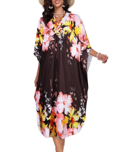 Image of Kaftan Dresses for Women V Neck Caftans Batwing Sleeve Beach Cover Ups