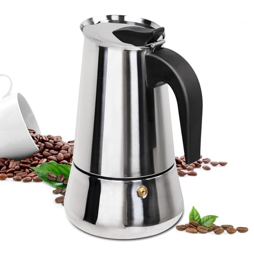 Supvision Cafetera de café espresso italiano de acero inoxidable de 100 ml, para estufa, cafetera moca, percolador para estufa de inducción, cafeteras clásicas, portátiles para preparar fácilmente la