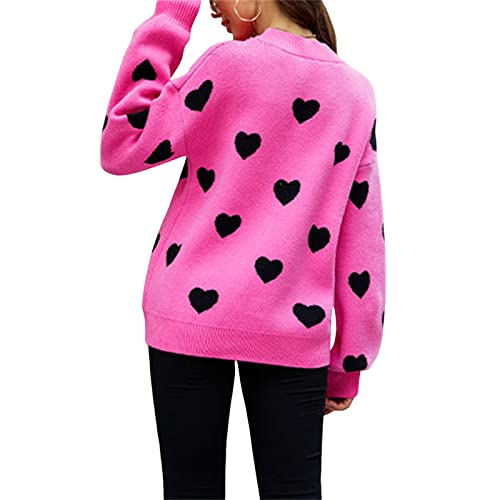 Women's Cute Heart Sweater Love Print Valentine Romantic Knitted Top Casual Crewneck Long Sleeve Sweaters Pullover2
