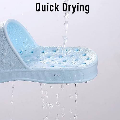 Shevalues Shower Shoes For Women With Arch Support Quick Drying Pool Slides Lightweight Beach Sandals With Drain Holes, Light Blue-Update Version 8-9 Women / 6.5-7.5 Men #TOP4