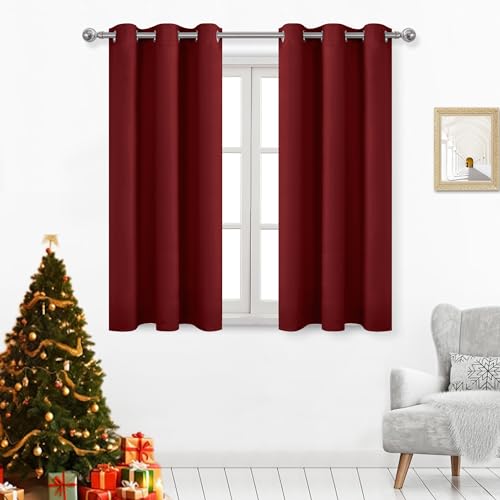 Image of DWCN Blackout Curtains Thermal Insulated Room Darkening Grommet Window Treatment Solid Block Light Curtain Drapes for Bedroom Living Room 38 x 54 Inch Length, 2 Thick Burgundy Panels