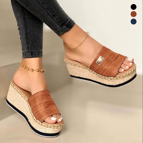 Platform Sandals Women Espadrille Wedge Slippers Casual Summer Slip On Beach Shoes Comfortable Open Toe Low Heels Slides Lightweight Vacation Slippers Summer Slingback Wide Shoes2