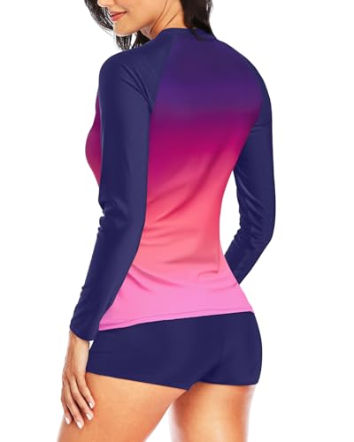 Image of Daci Women Two Piece Rash Guard Long Sleeve Swimsuits UV UPF 50+ Swim Shirt Bathing Suit with Boyshort Bottom
