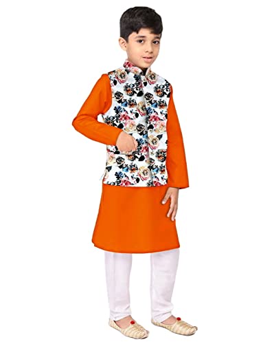 Image of Os Men's & boy kurta pyjama set with nerhu jackets (Multi printed) in cotton (baap beta|father son|)