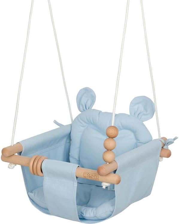 Monkey & Mouse Baby Swing - Silla colgante portátil para interiores y exteriores, color azul pálido, para bebés y niños pequeños de hasta 4 años,