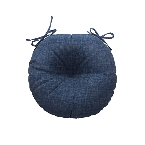 Magpie Fabrics Outdoor Round Bistro Seat Cushions With Ties, Fluffy Tufted Patio Chair Pads 15"X15"X4" Set Of 2 Waterproof Floor Pillow For Home Garden Balcony Kitchen Office Porch, Blue Navy #TOP5