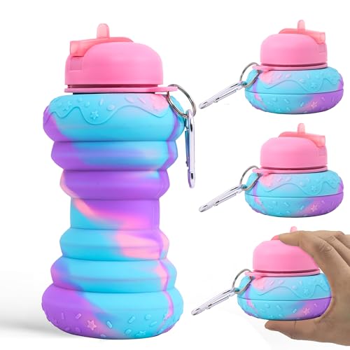 Image of Kuber Industries Pack of 4 Collapsible 600 ml Silicone Water Bottle With Flip Cap | Lightweight & Portable School Water Bottle - Ideal For Travel & Gym | Pink