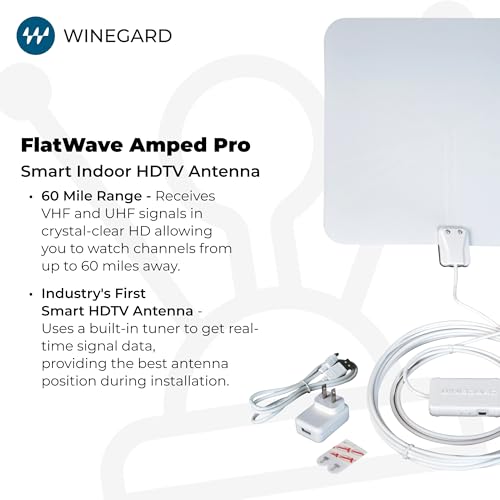 Image of Winegard TH-3000 Indoor HD TV Antenna Amped Pro - VHF & UHF Reception - 60 Mile Long Range - Ultra Thin Design - Built in Signal Meter - Bluetooth App Setup - NextGen TV Compatible