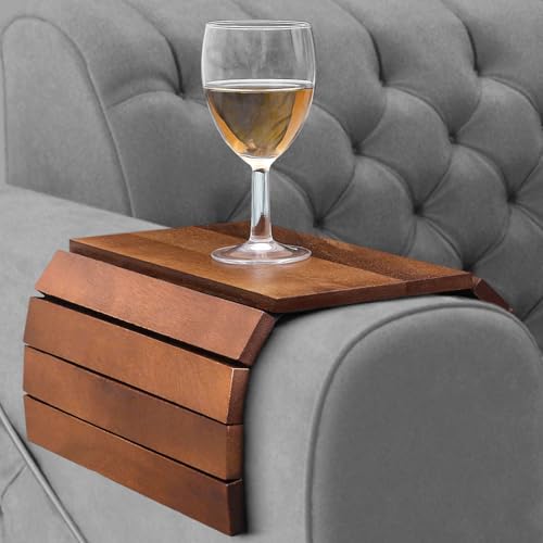 Besto Foldable Sofa Arm Tray | Acacia Wood Armrest Tray 37.5 x 25cm | Water & Scratch Resistant Armchair Tray | Sofa Armrest Organiser for Drinks, Remotes, Snacks, Phone, & Magazines