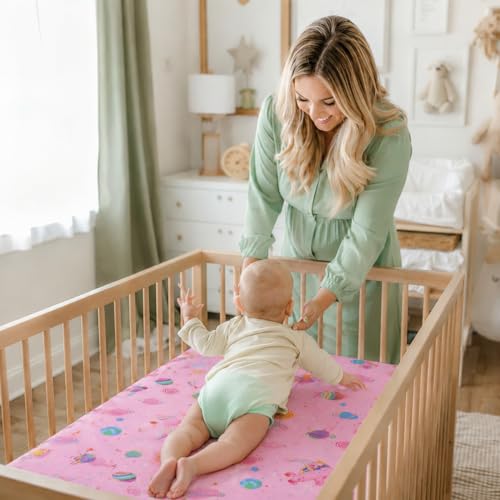 Image of Fitted Cot Crib Sheet | Bed Sheets for Newborn Baby Crib Mattress | Deep Pocket All Round Elastic Fitted Crib Sheet for Baby| Size 132 cm x 71 cm | Crib Sheets - 28 inchx52 inch | Dreamy Galaxies