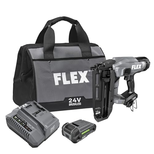 Image of FLEX 24V Brushless Cordless 16 Gauge Straight Finish Nailer Kit, Zero Ramp-up, Heavy Duty Decorative Trim, Drives 3 /4 inch to 2-1 /2 inch, Lightweight w / 2.5Ah Battery & 160W Fast Charger - FX4321-1A