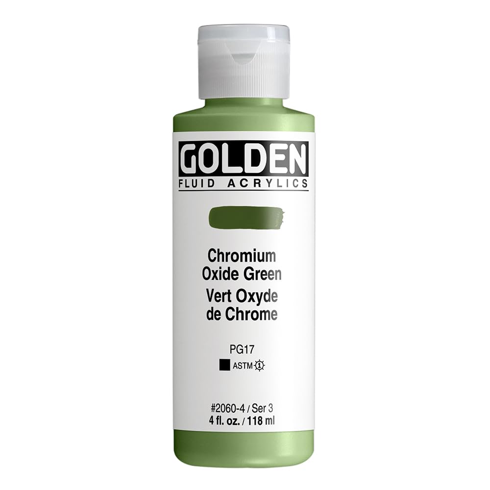 Golden 0002060-4 4oz. - 118ml - Fluid Acrylic Color Paint Bottle - Chromium Oxide Green