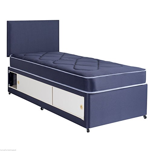 Home Furnishings UK Hf4you Dallas Quilted Slider Storage Divan Bed - 2FT 6" Small Single - No Headboard - Blue