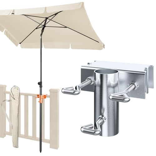 4smile Balkon Sonnenschirm SunnyShade 3-in-1 SET in Beige - UPF 50+ Sonnenschirm rechteckig 200 x 125 cm + Sonnenschirmhalter für quadratische Balkongeländer + Sonnenschirmhülle