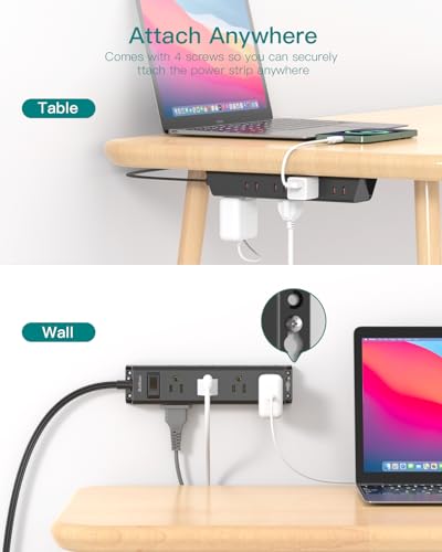 Extension Cord Flat Wall Plug - Surge Protector Power Strip with 12 Outlets, 5ft, Outlet Extender with Multiple Outlets, Wall Mount, Desk Charging Station for Home Office Dorm Room Essentials, Black
